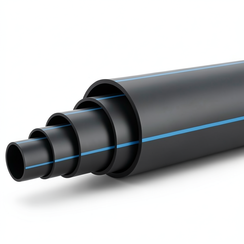 أنابيب HDPE ضغط 20 بار PE 100 قطر خارجي 200 مم SDR 9 أسود مع خط أزرق