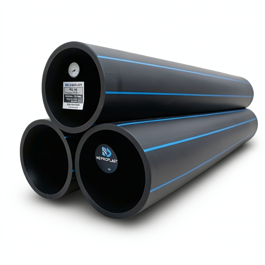 مواسير HDPE PE 100 ضغط 12.5 بار قطر 250 مم سمك 18.4 مم لون أسود | نيبروبلاست