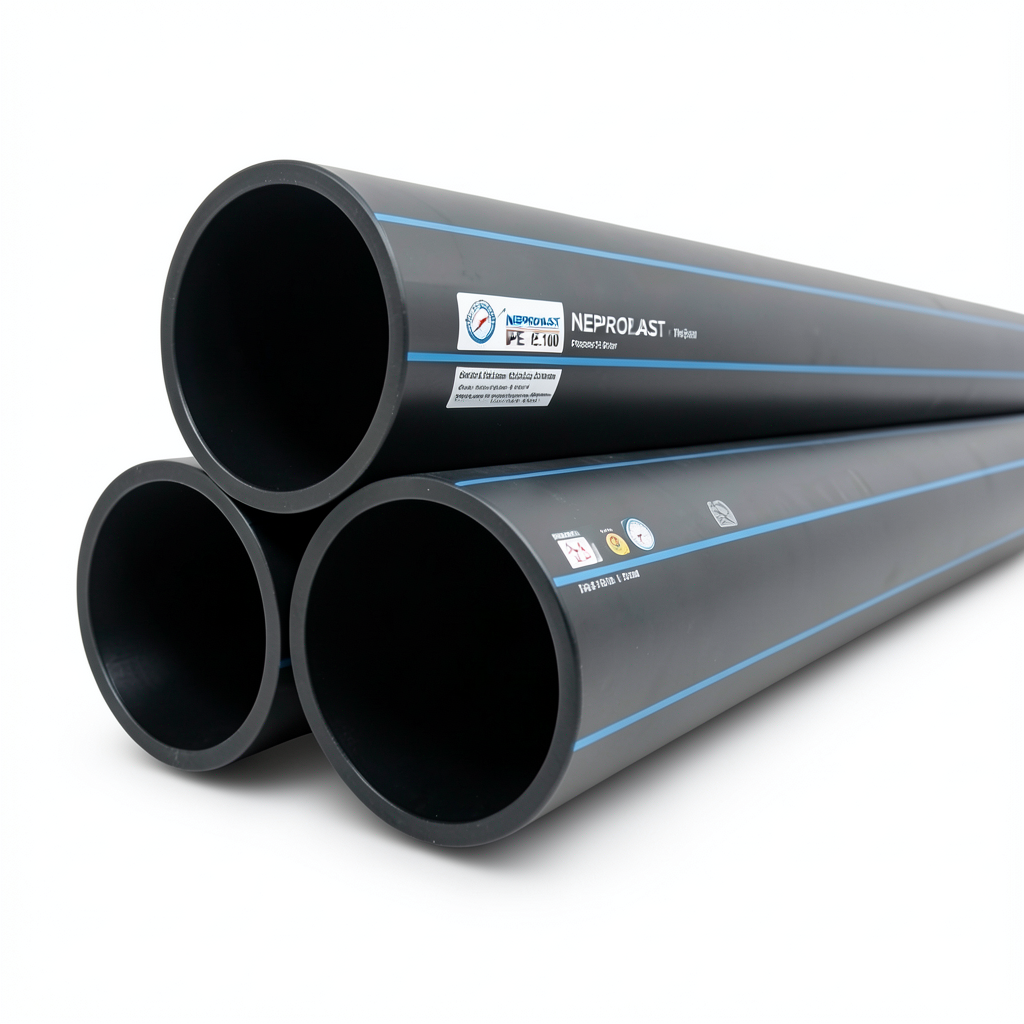 مواسير HDPE PE 100 ضغط 12.5 بار قطر خارجي 280 مم سمك 20.6 مم لون أسود | نيبروبلاست