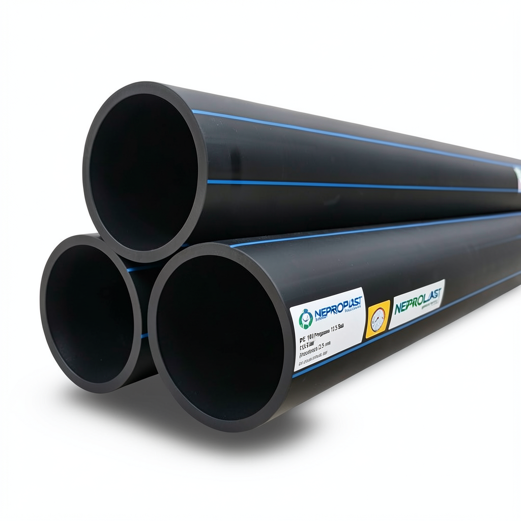 مواسير HDPE PE 100 ضغط 12.5 بار قطر خارجي 355 مم سمك 26.1 مم لون أسود | نيبروبلاست