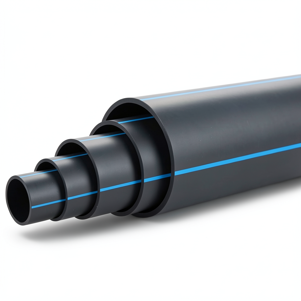 HDPE Pipe PN 20 Bar PE 100 Outside Diameter 500 mm SDR 9 Black with Blue Stripes