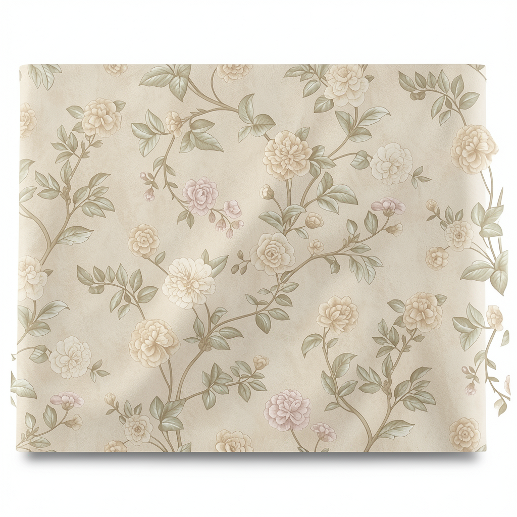 Italian Wallpaper Floral Design Beige Color, Size 10mx0.53m, Model Z66801