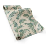 Italian Wallpaper Leaf-Patterned Design 10m x 1.06m Beige with Green, Model 46737