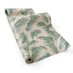 Italian Wallpaper Leaf-Patterned Design 10m x 1.06m Beige with Green, Model 46737