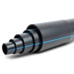 أنابيب HDPE ضغط 20 بار PE 100 قطر خارجي 200 مم SDR 9 أسود مع خط أزرق