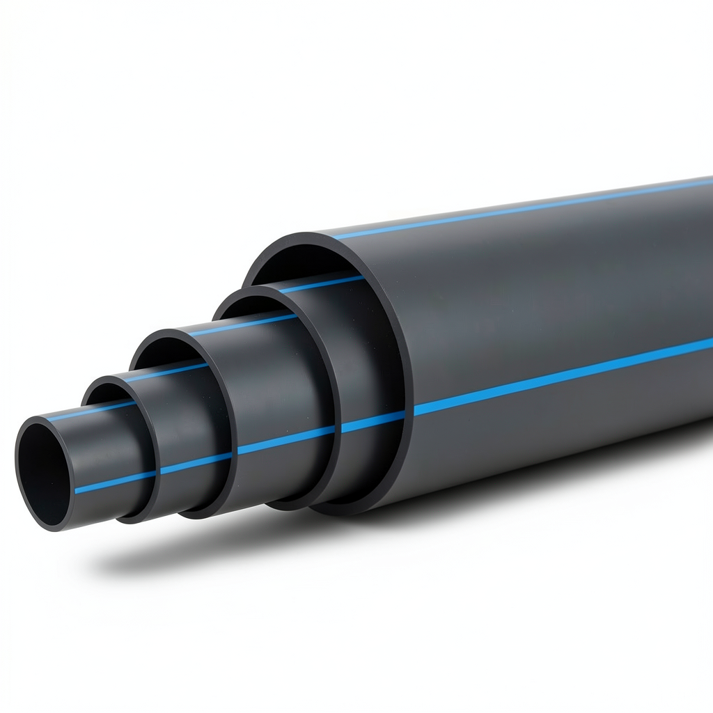 مواسير بلاستيك HDPE ضغط 20 بار PE 100 قطر خارجي 280 مم SDR 9 أسود مع خط أزرق