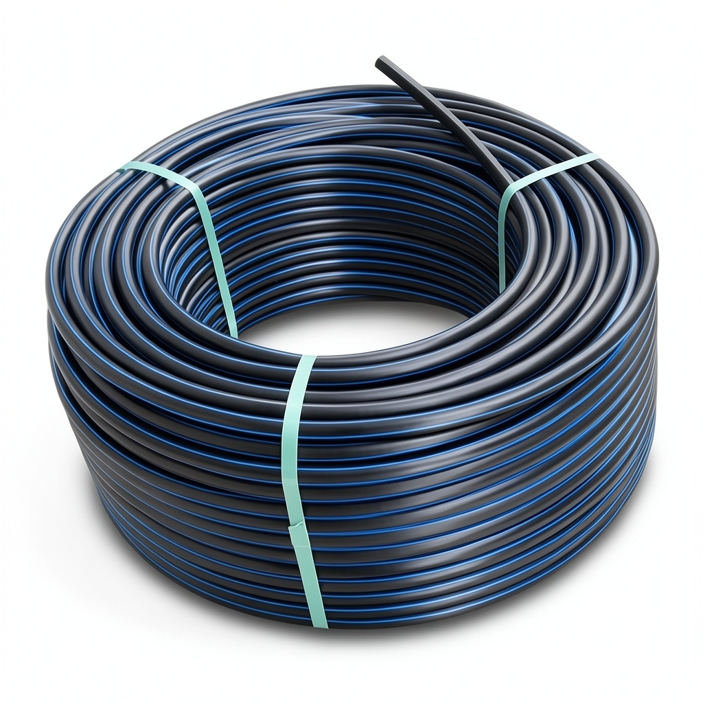 لفة أنابيب بلاستيك HDPE ضغط 12.5 بار PE 100 قطر 40 مم SDR 13.6 أسود مع خطوط زرقاء