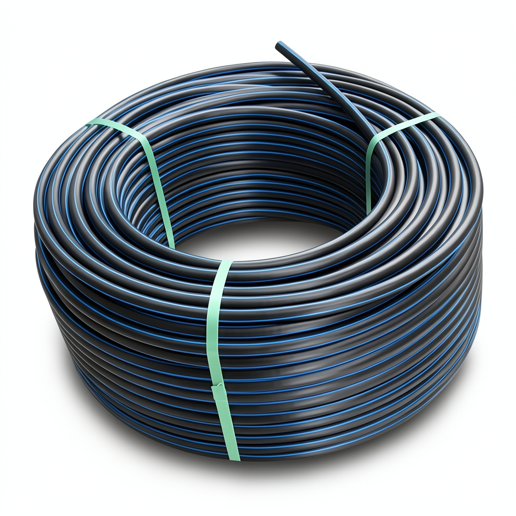 لفة أنابيب بلاستيك HDPE ضغط 12.5 بار PE 100 قطر خارجي 50 مم SDR 13.6 أسود مع خط أزرق