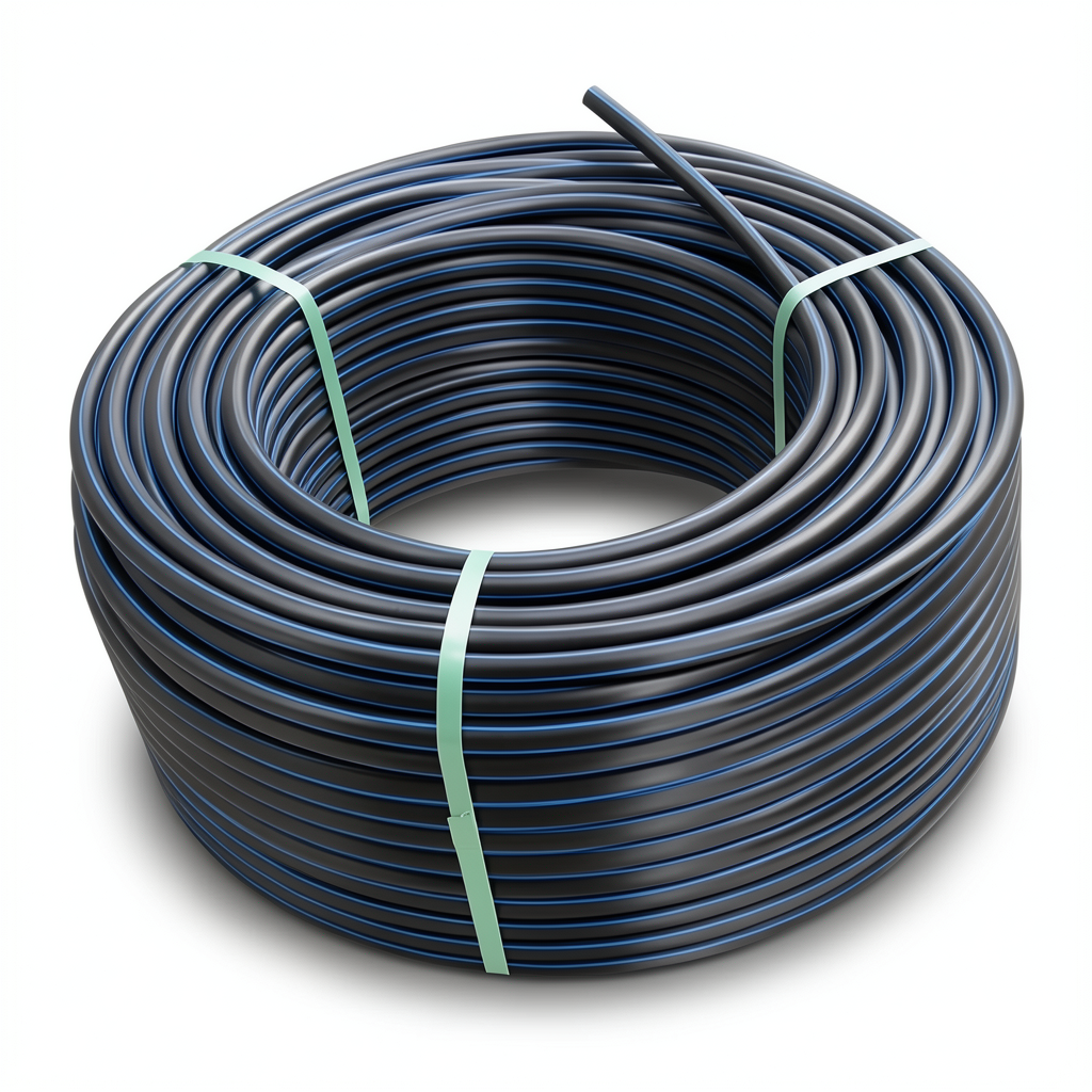 لفة أنابيب بلاستيك بولي ايثيلين عالي الكثافة ضغط 12.5 بار [PE 100] قطر خارجي 63 مم SDR 13.6 لون أسود مع خط أزرق