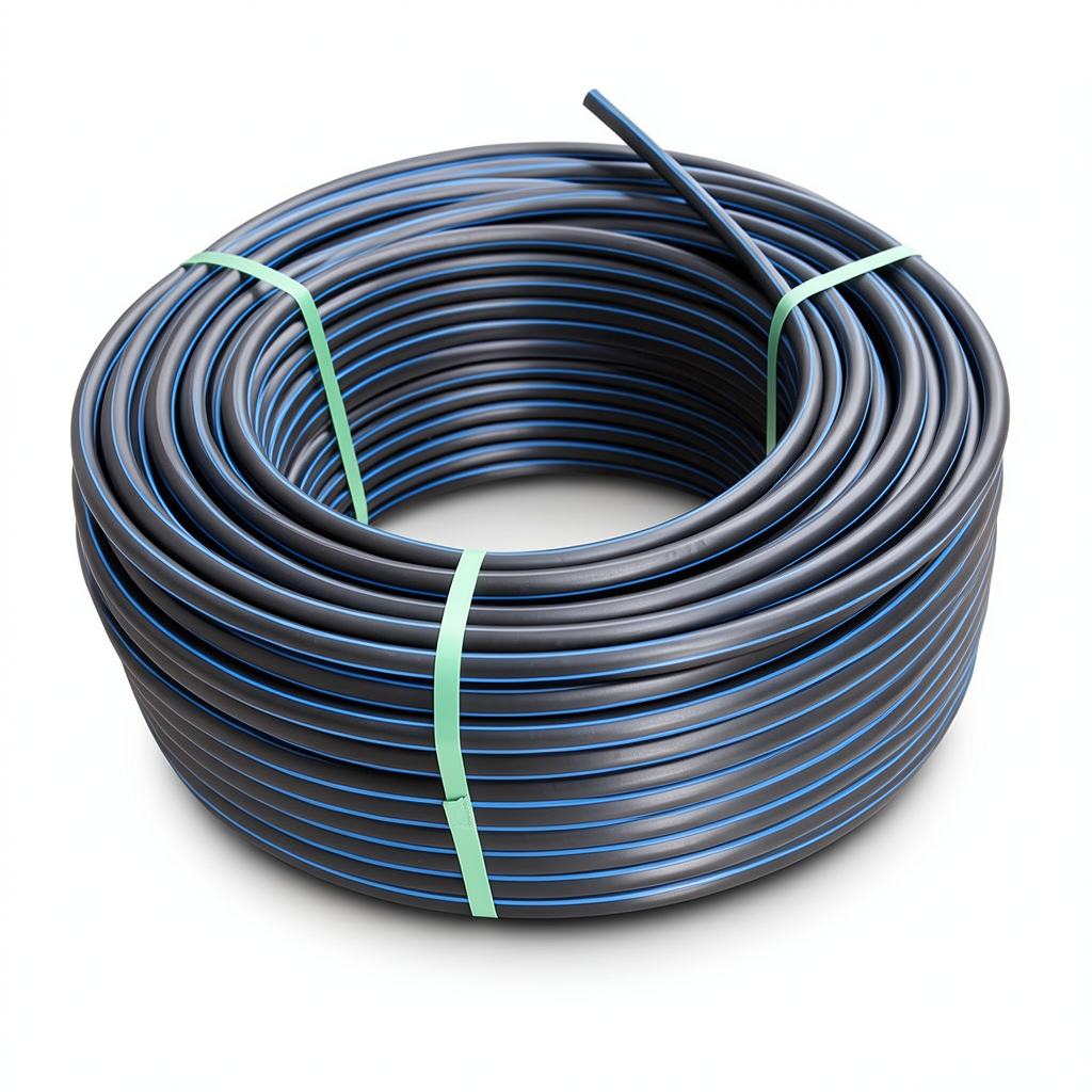 لفة أنابيب بلاستيك HDPE ضغط 12.5 بار PE 100 قطر خارجي 90 مم SDR 13.6 أسود مع خطوط زرقاء