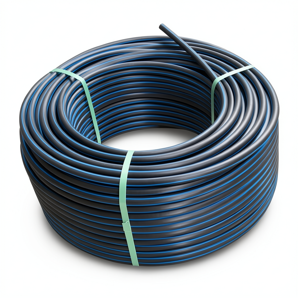 لفة أنابيب بلاستيك HDPE ضغط 12.5 بار PE 100 قطر خارجي 110 مم SDR 13.6 أسود مع خطوط زرقاء