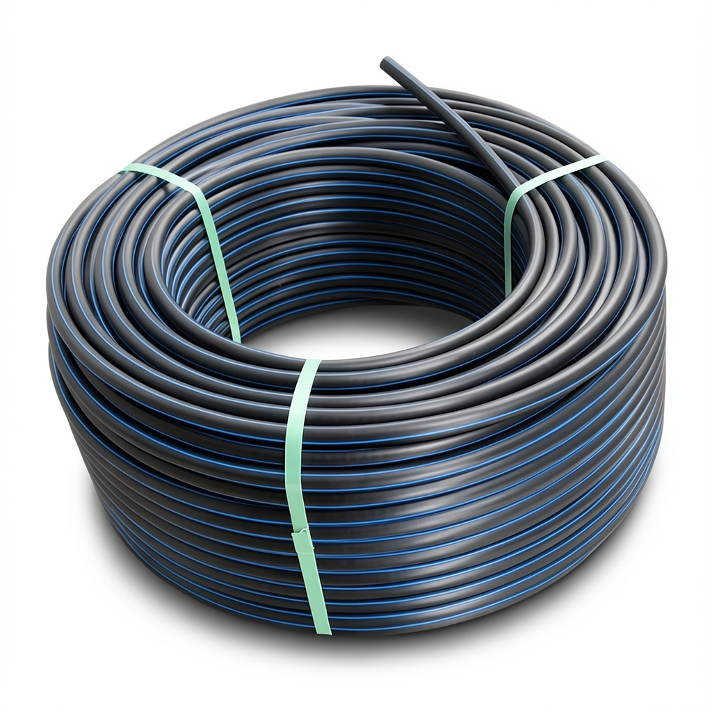 لفة أنابيب بلاستيك HDPE ضغط 12.5 بار PE 100 قطر خارجي 125 مم SDR 13.6 أسود مع خط أزرق