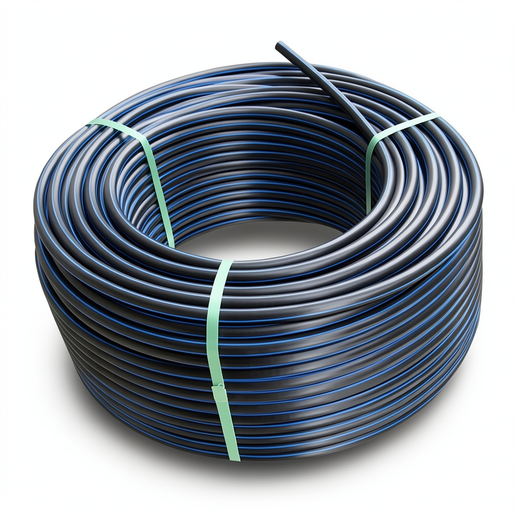 HDPE Plastic Coil Pipe PN 12.5 Bar PE 100 40 mm SDR 13.6 Black Blue Stripes