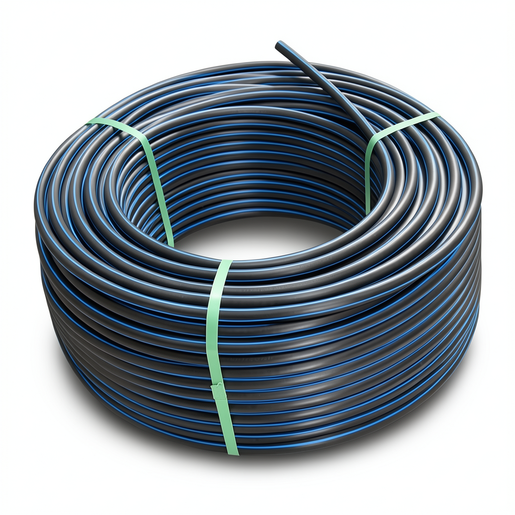 لفة أنابيب بلاستيك بولي ايثيلين عالي الكثافة ضغط 12.5 بار [PE 100] قطر خارجي 63 مم SDR 13.6 لون أسود مع خط أزرق