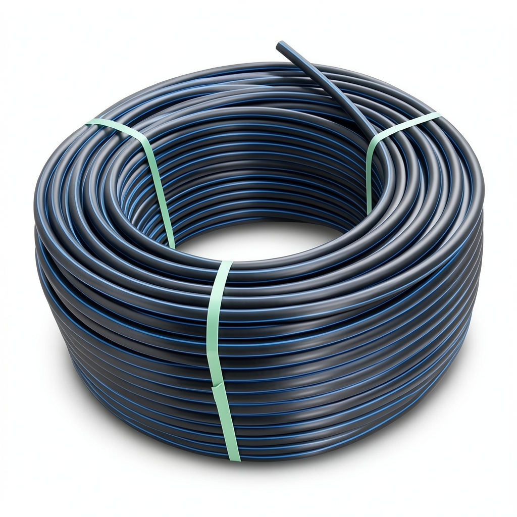 لفة أنابيب بلاستيك HDPE ضغط 12.5 بار PE 100 قطر خارجي 90 مم SDR 13.6 أسود مع خطوط زرقاء