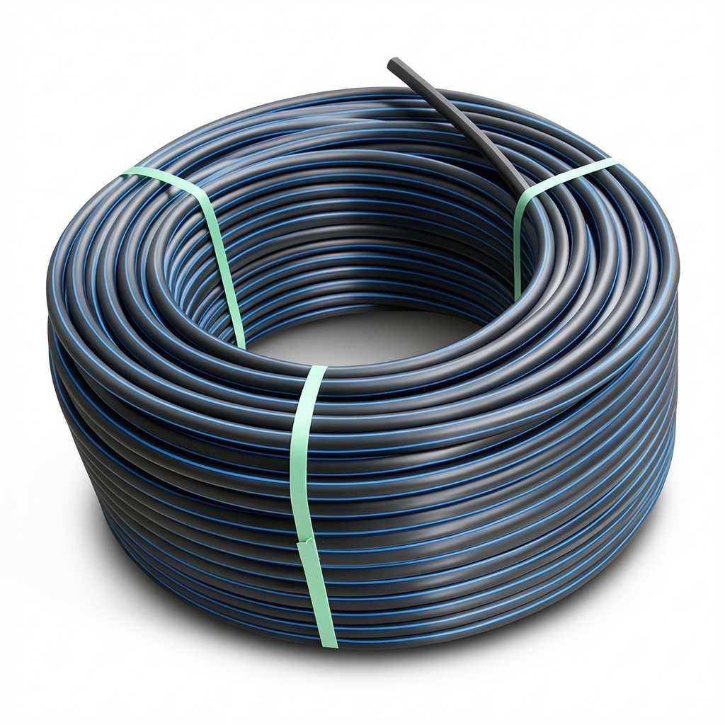 لفة أنابيب بلاستيك HDPE ضغط 12.5 بار PE 100 قطر خارجي 110 مم SDR 13.6 أسود مع خطوط زرقاء