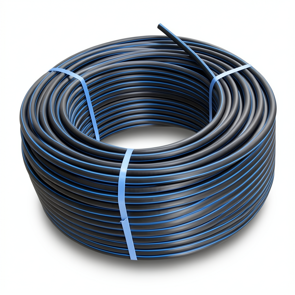 لفة أنابيب بلاستيك HDPE ضغط 12.5 بار PE 100 قطر خارجي 125 مم SDR 13.6 أسود مع خط أزرق
