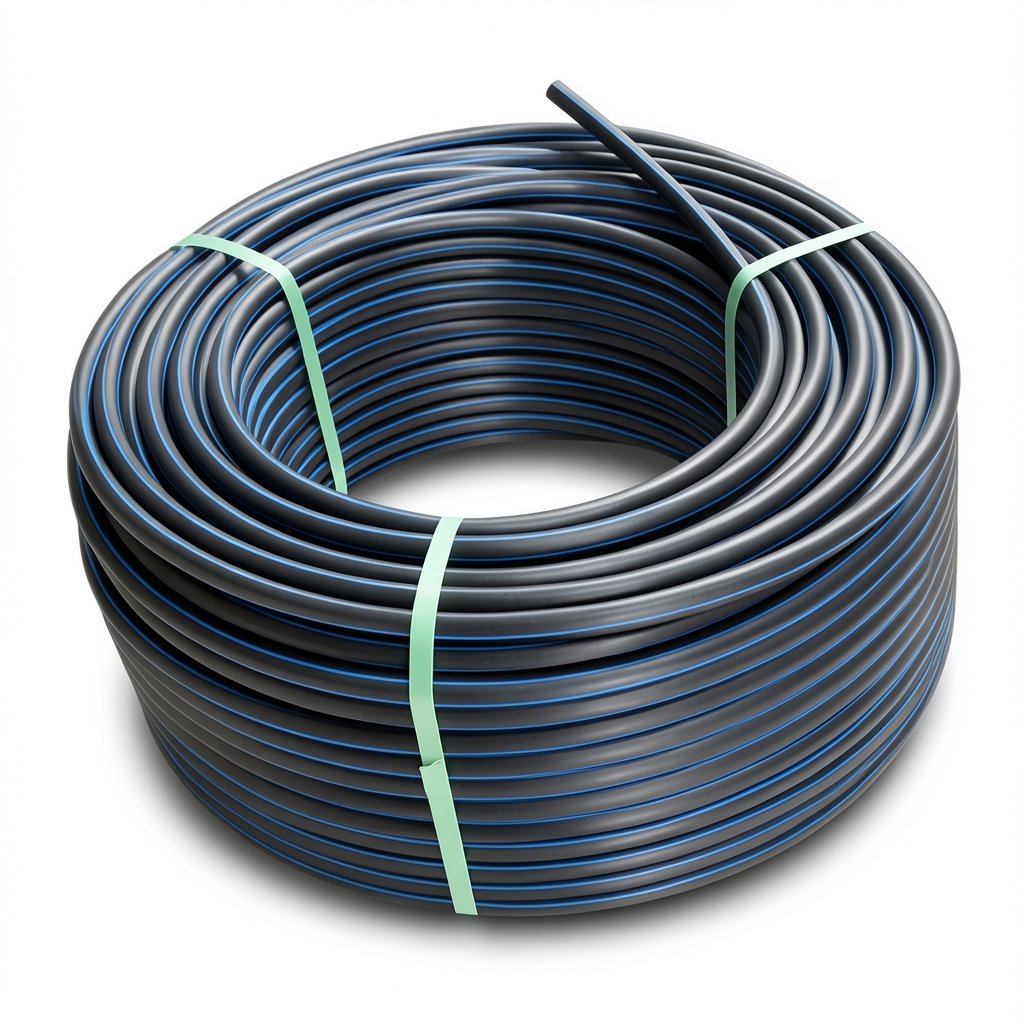 لفة أنابيب HDPE ضغط 12.5 بار [PE 100] قطر خارجي 140 مم SDR 13.6 لون أسود مع خط أزرق