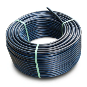 لفة أنابيب HDPE ضغط 12.5 بار [PE 100] قطر خارجي 140 مم SDR 13.6 لون أسود مع خط أزرق