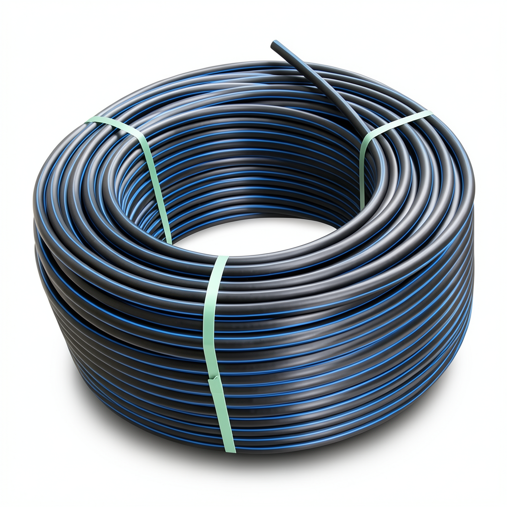 لفة أنابيب HDPE ضغط 12.5 بار [PE 100] قطر خارجي 140 مم SDR 13.6 لون أسود مع خط أزرق