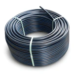 لفة أنابيب بلاستيك HDPE ضغط اسمي 4 بار PE 100 قطر خارجي 160 مم SDR 41 أسود مع خط أزرق