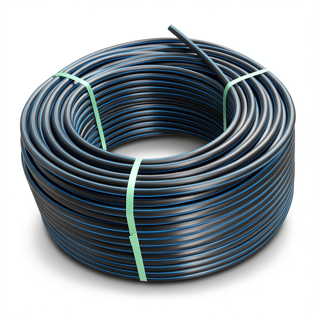 لفة أنابيب HDPE ضغط 4 بار PE 100 قطر خارجي 63 مم SDR 41 أسود مع خط أزرق