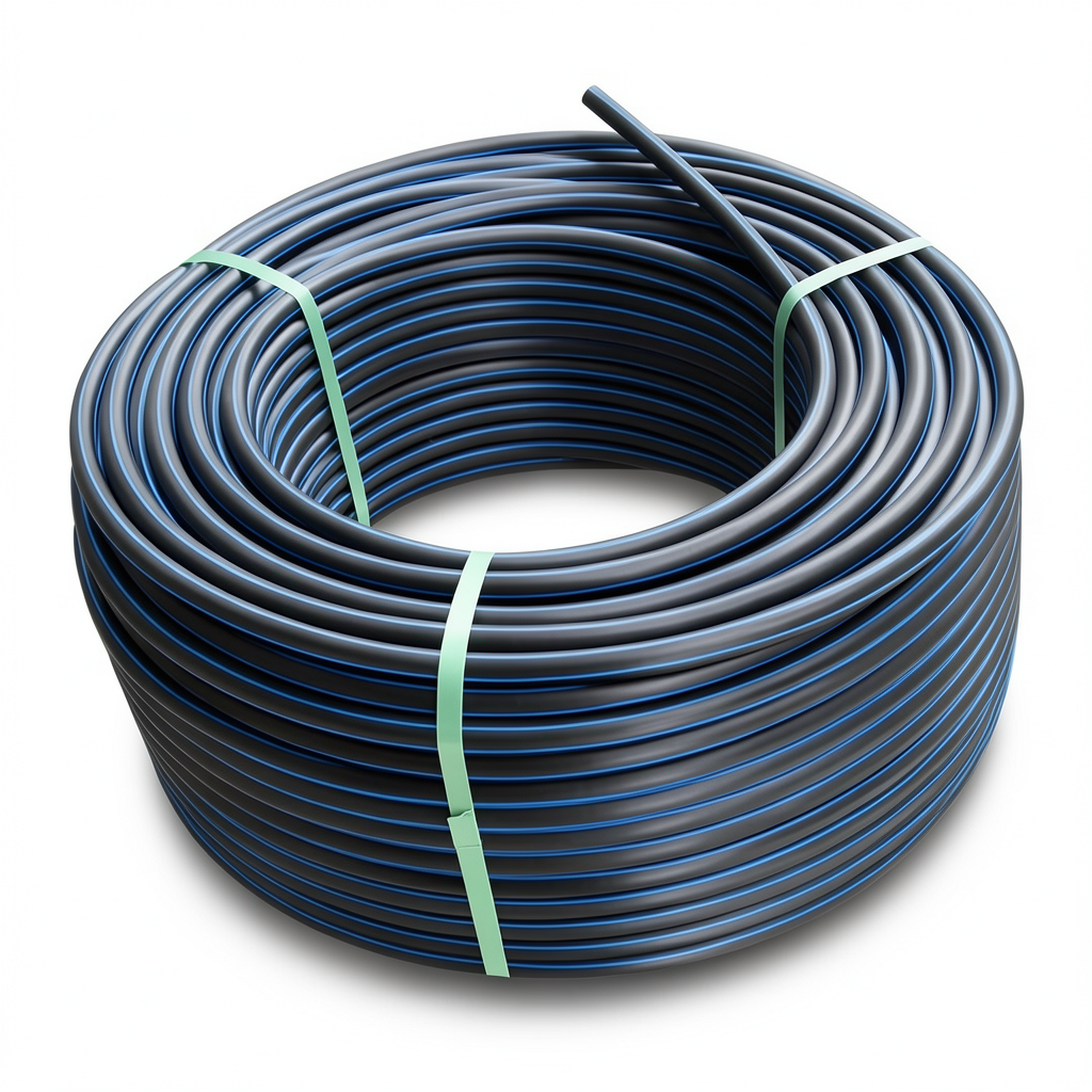 HDPE Polyethylene Coil Pipe Nominal Pressure 4 Bar PE 100 OD 75 mm SDR 41 Black with Blue Stripes