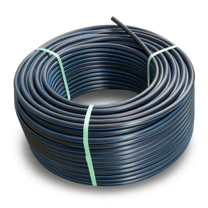 لفة أنابيب HDPE ضغط 4 بار PE 100 قطر خارجي 125 مم SDR 41 أسود مع خط أزرق