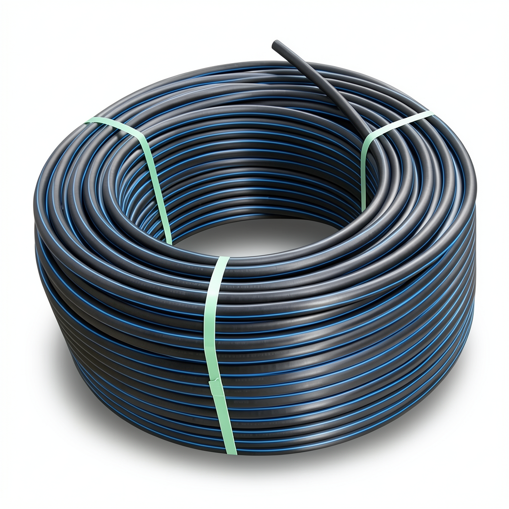 HDPE Coil Pipe 4 Bar Pressure PE 100 Outer Diameter 125 mm SDR 41 Black with Blue Stripes