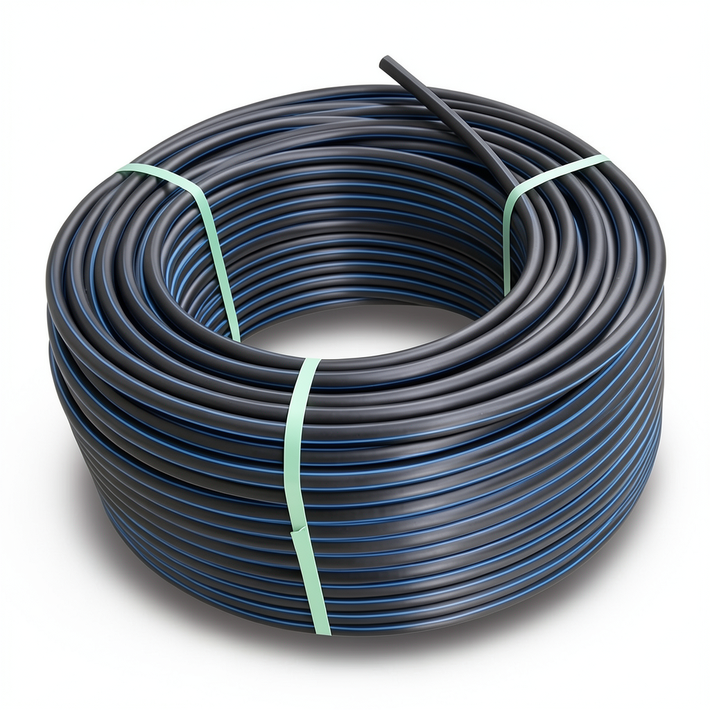 لفة أنابيب HDPE ضغط 6.3 بار PE 100 قطر خارجي 40 مم SDR 26 أسود مع خط أزرق