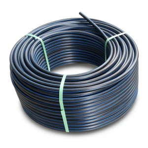 HDPE Plastic Coil Pipe 6.3 Bar Pressure PE 100 Outer Diameter 75 mm SDR 26 Black with Blue Stripes