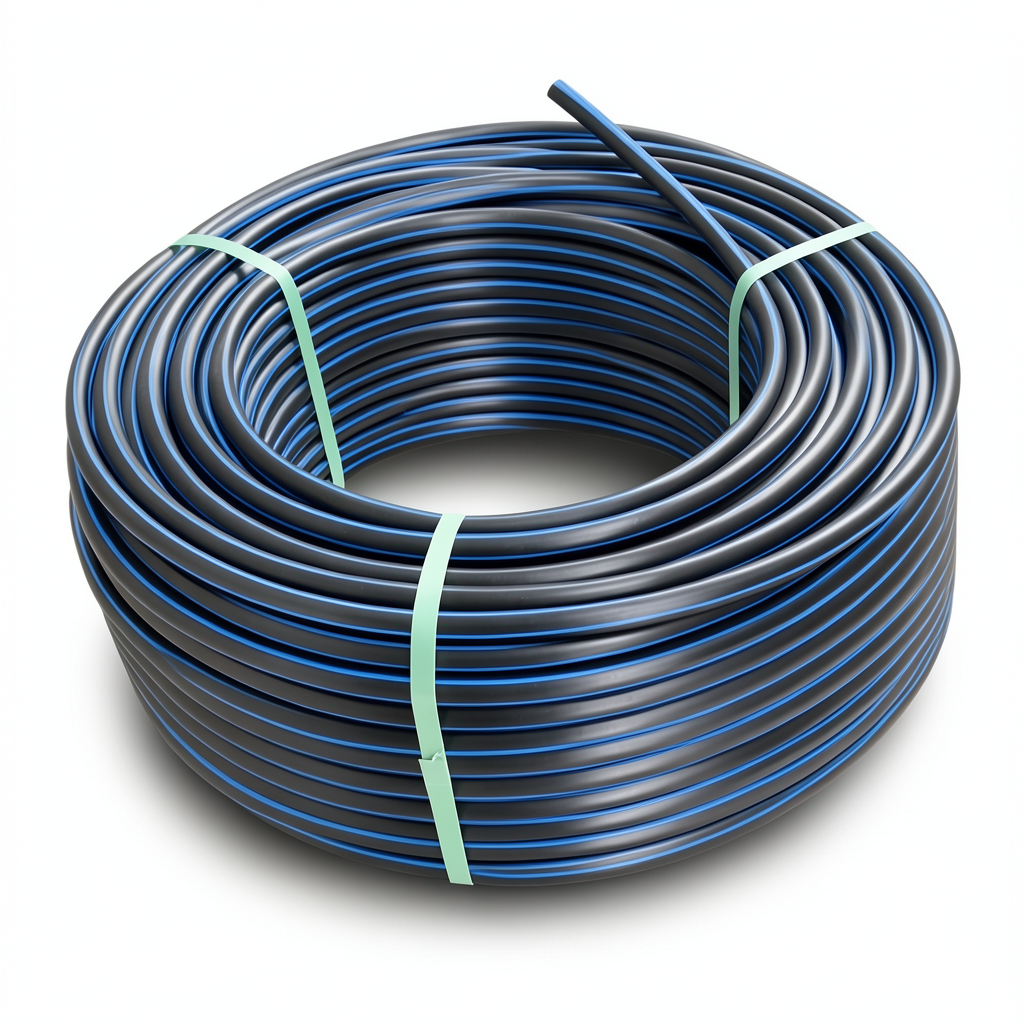 HDPE Polyethylene Plastic Coil Pipe Pressure 6.3 Bar PE 100 Size 90 mm SDR 26 Black Blue Stripes