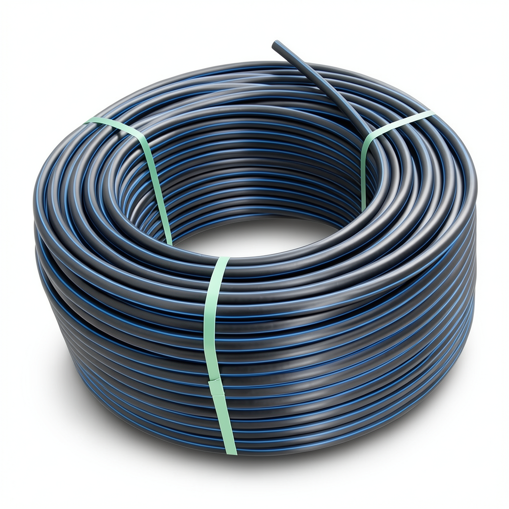 HDPE Coil Pipe Nominal Pressure 6.3 Bar PE 100 OD 110 mm SDR 26 Black Blue Stripes