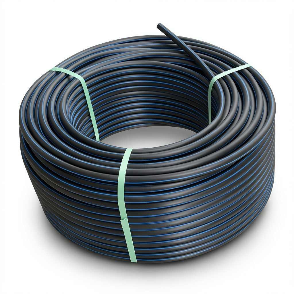 لفة أنابيب بلاستيك HDPE ضغط 4 بار PE 100، قطر خارجي 90 مم SDR 41 أسود مع خط أزرق