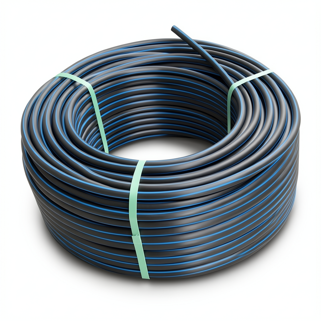 لفة أنابيب HDPE ضغط 4 بار PE 100 قطر خارجي 125 مم SDR 41 أسود مع خط أزرق