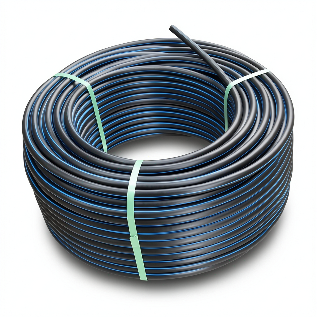 لفة أنابيب HDPE ضغط 6.3 بار PE 100 قطر خارجي 40 مم SDR 26 أسود مع خط أزرق