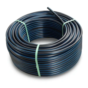 HDPE Polyethylene Plastic Coil Pipe 6.3 Bar Pressure PE 100, 160 mm OD, SDR 26 Black with Blue Stripes