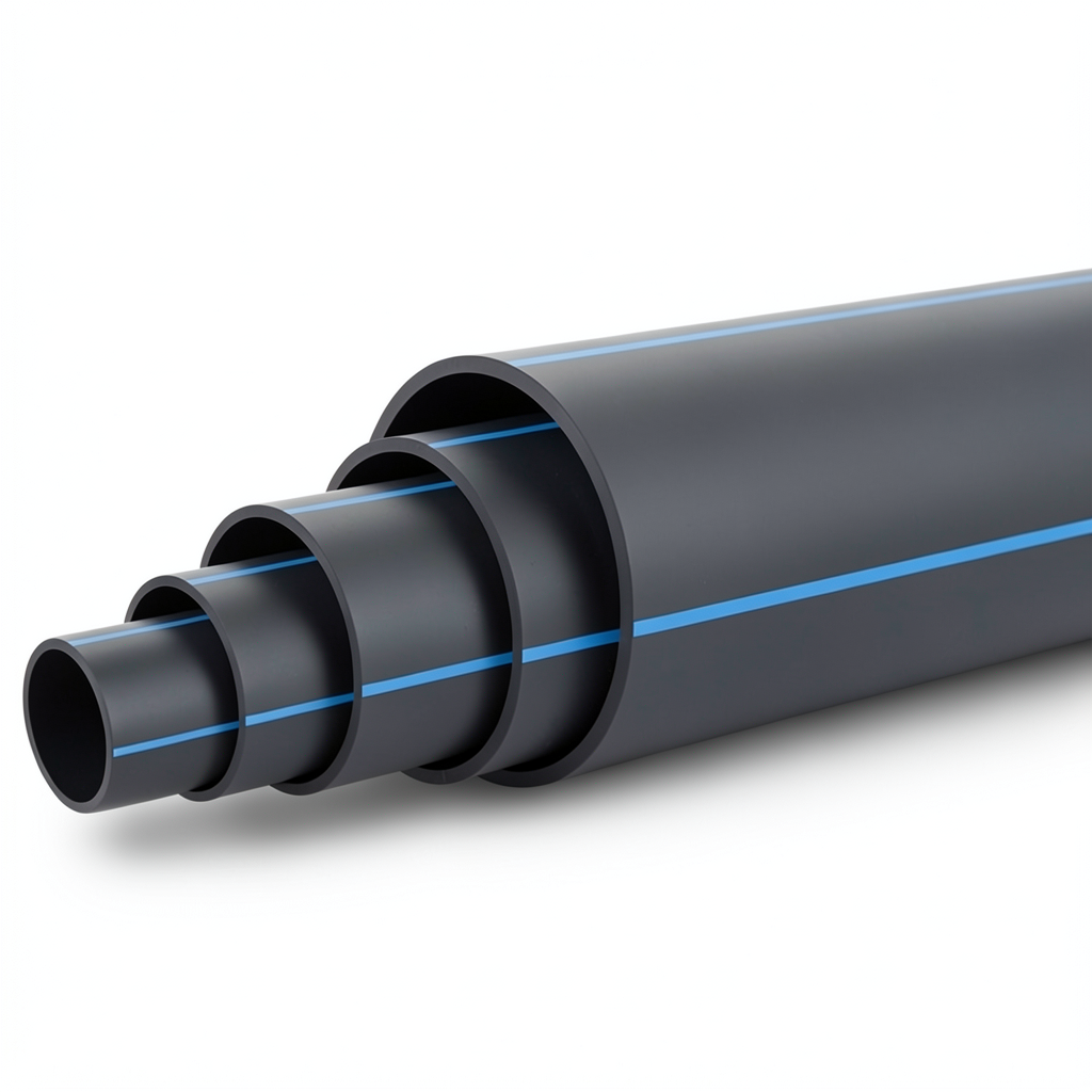 مواسير HDPE ضغط 4 بار PE 100 قطر خارجي 180 مم SDR 41 أسود مع خط أزرق