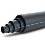 مواسير HDPE ضغط 12.5 بار PE 100 قطر خارجي 250 مم SDR 13.6 لون أسود مع خط أزرق