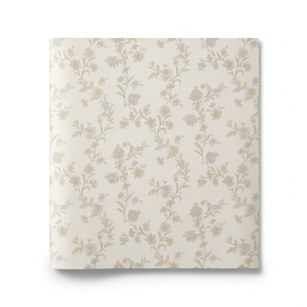 Italian Wallpaper Floral Design Pale Beige, Size 10m x 0.53m, Model Z66856