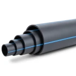 مواسير HDPE ضغط 12.5 بار PE 100 قطر خارجي 250 مم SDR 13.6 لون أسود مع خط أزرق
