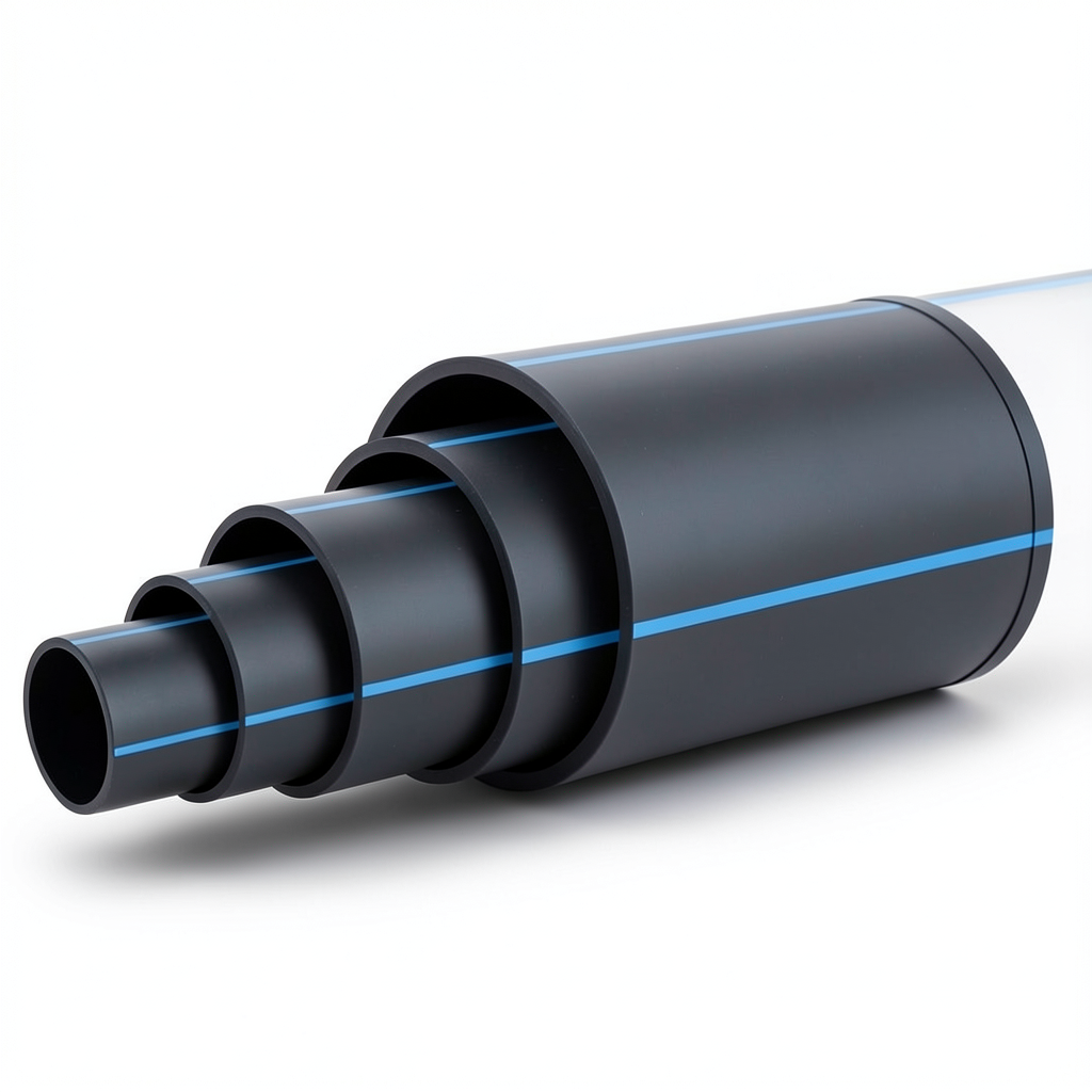 أنابيب HDPE ضغط 4 بار PE 100 قطر خارجي 200 مم SDR 41 أسود مع خط أزرق