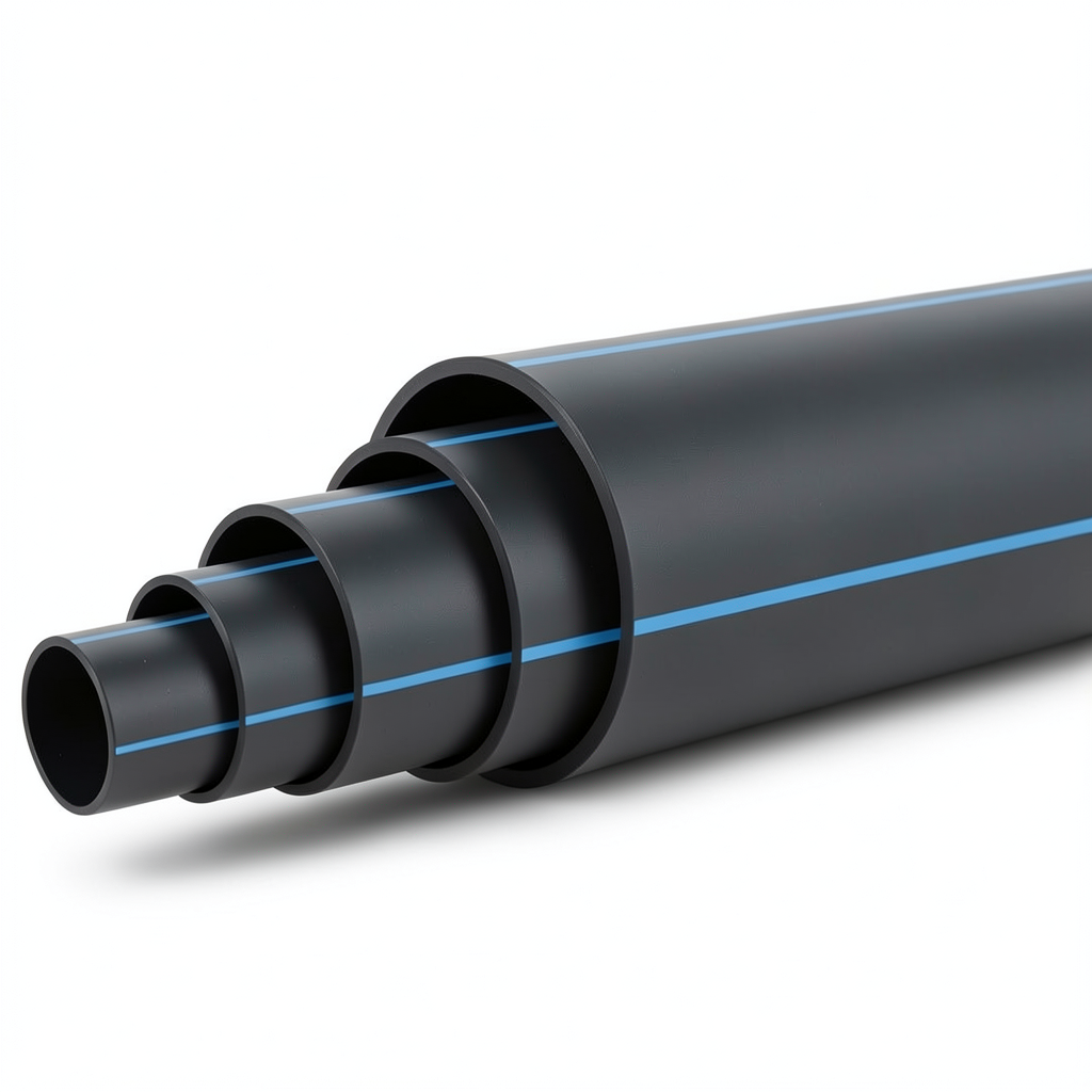 مواسير HDPE ضغط 12.5 بار PE 100 قطر خارجي 630 مم SDR 13.6 أسود مع خط أزرق