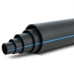 أنابيب HDPE ضغط 16 بار PE 100 قطر خارجي 225 مم SDR 11 لون أسود مع خط أزرق