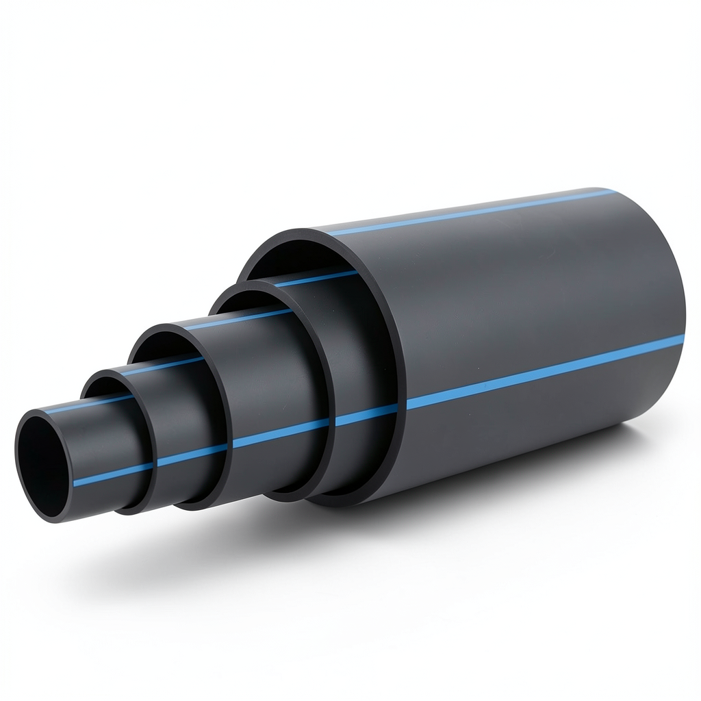 HDPE Polyethylene Pipe Nominal Pressure 16 Bar PE 100 OD 250 mm SDR 11 Black with Blue Stripes