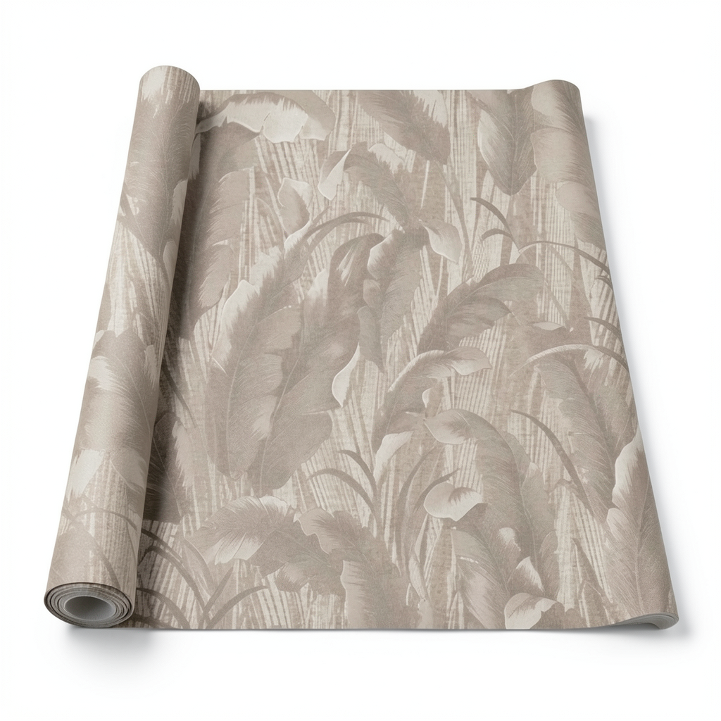 Italian Wallpaper Leaf-Patterned 10m x 1.06m, Dark Beige