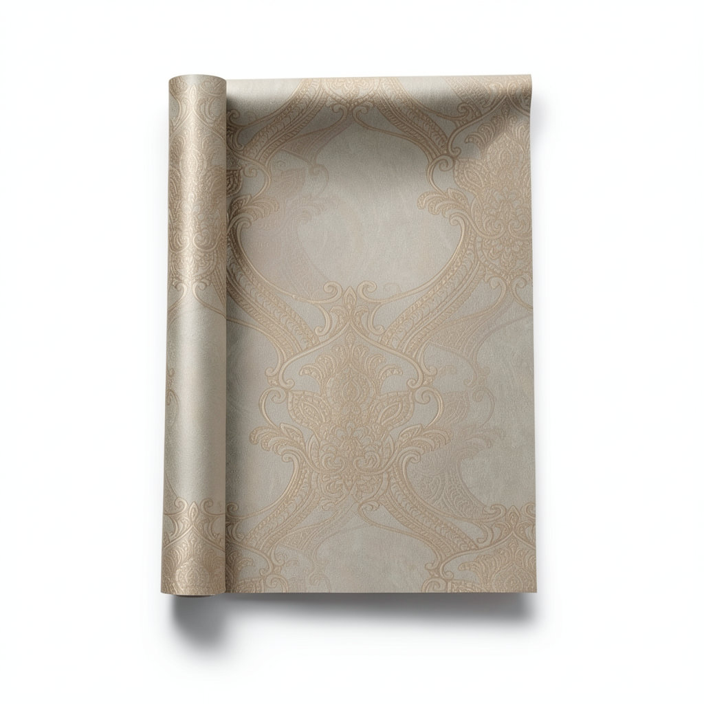 Italian Wallpaper Dark Beige Color Classic Design, Size 10mx1.06m, Model 82705