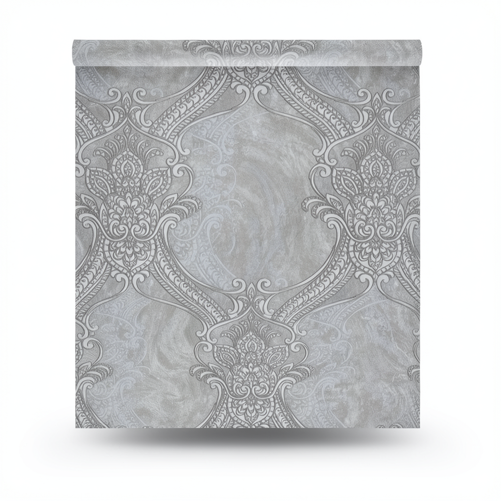 ورق جدران ايطالي لون رمادي تصميم كلاسيك، مقاس 10 م×1.06 م، موديل 82708