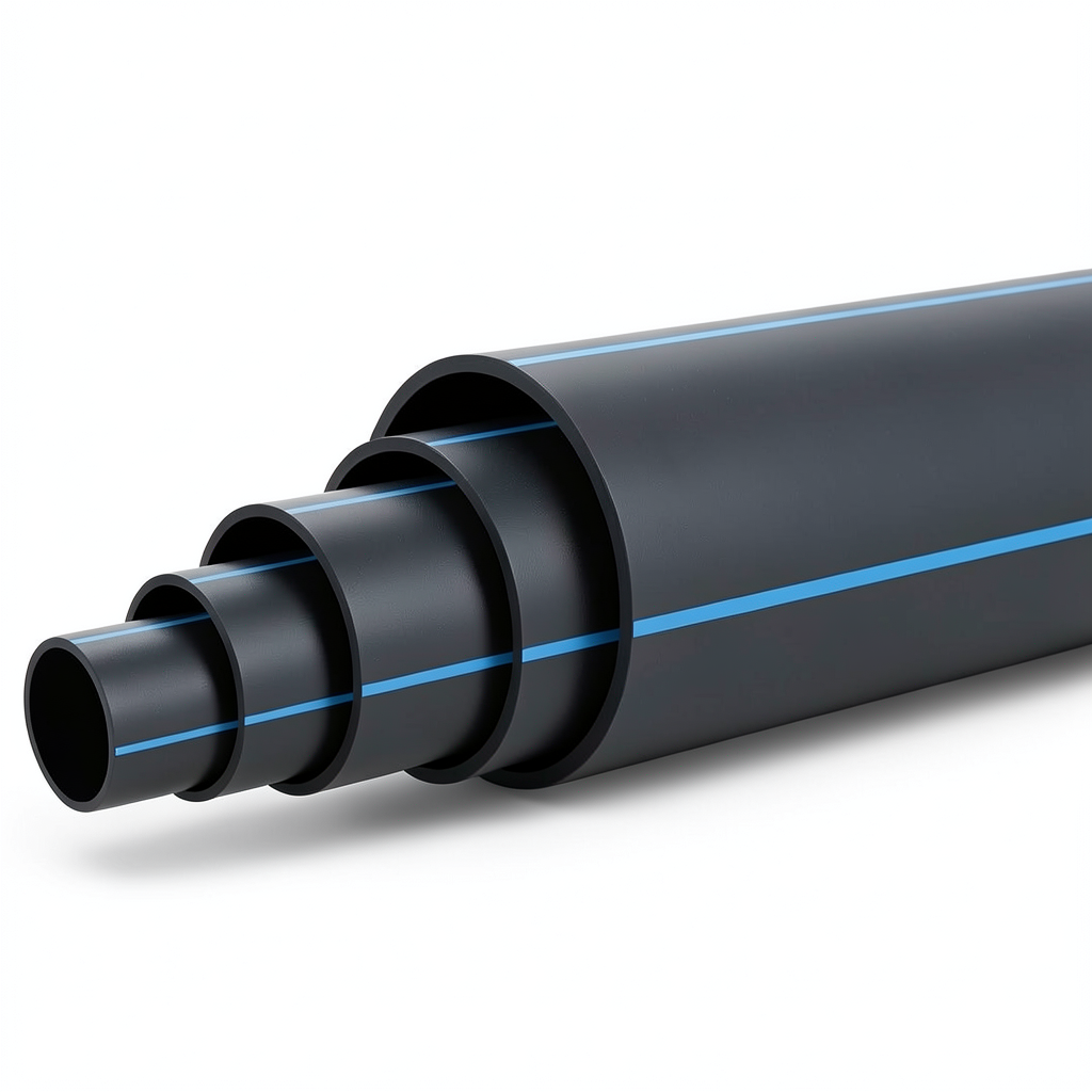 HDPE Polyethylene Pipe Nominal Pressure 16 Bar PE 100 OD 250 mm SDR 11 Black with Blue Stripes