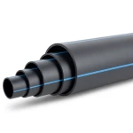 أنابيب HDPE ضغط 6.3 بار PE 100 قطر خارجي 250 مم SDR 26 لون أسود مع خط أزرق
